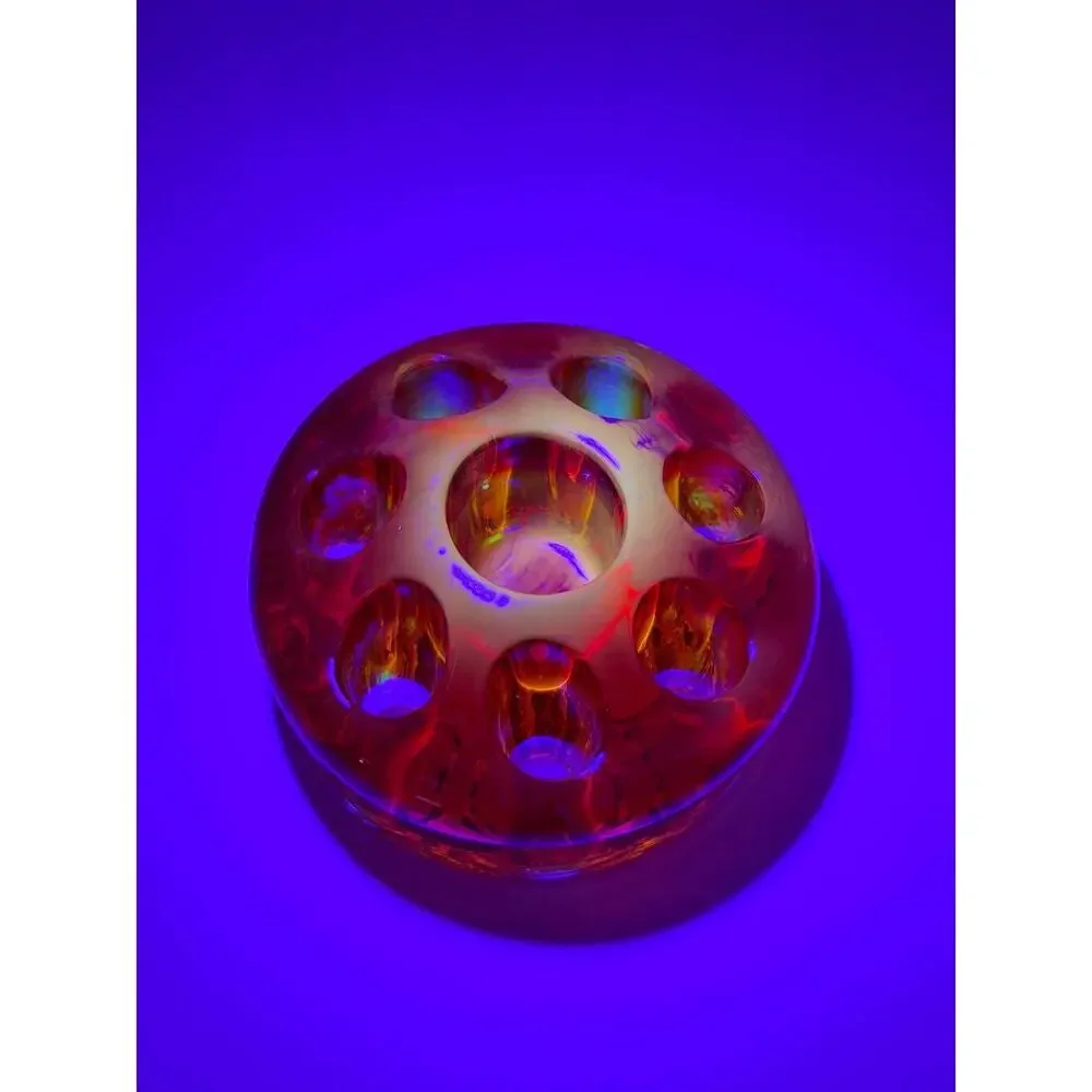 Vintage Fenton Amberina Glass Flower Frog 8 Hole Cadmium Glow UV Blacklight